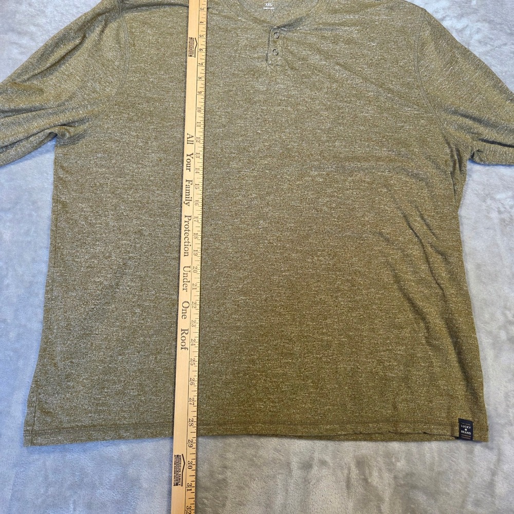 Lucky Brand Mens XXL Heathered Olive Green Long Sleeve Henley Shirt Cotton Blend - Picture 3 of 7